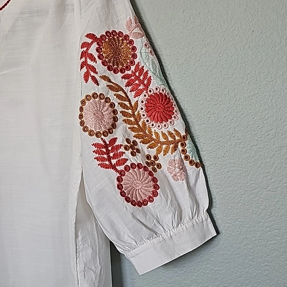 Madewell XS Boho Hippie Beachy Sweet White Popover Embroidered Floral Top